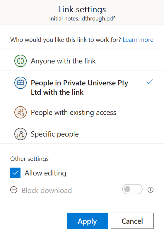 OneDrive Share Window 2