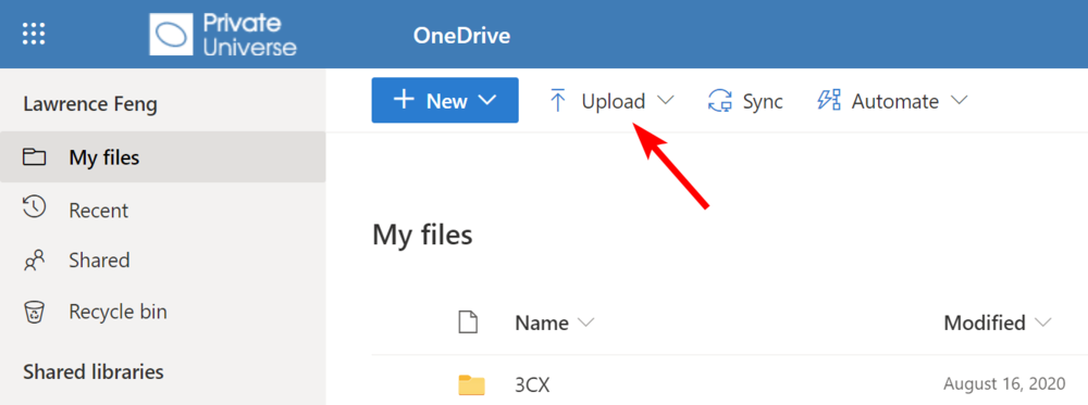 OneDrive in Office Portal Upload