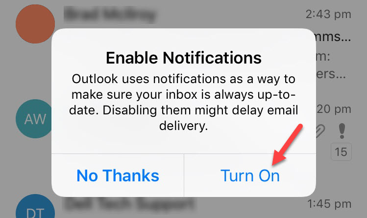 Outlook Enable Notifications
