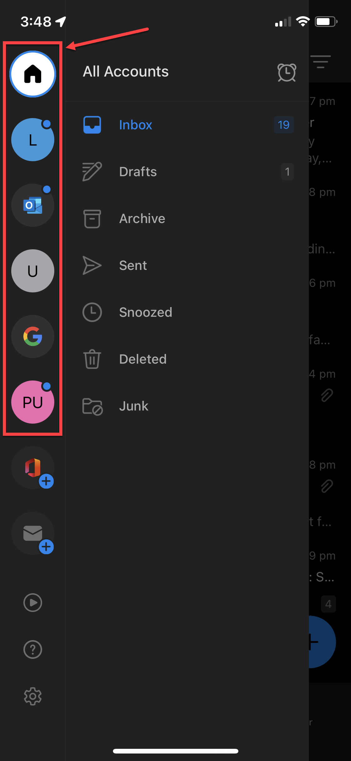 Outlook Main Menu