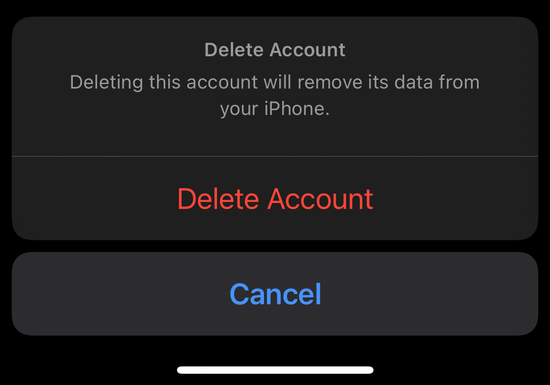 iOS Settings - Mail - Delete Account