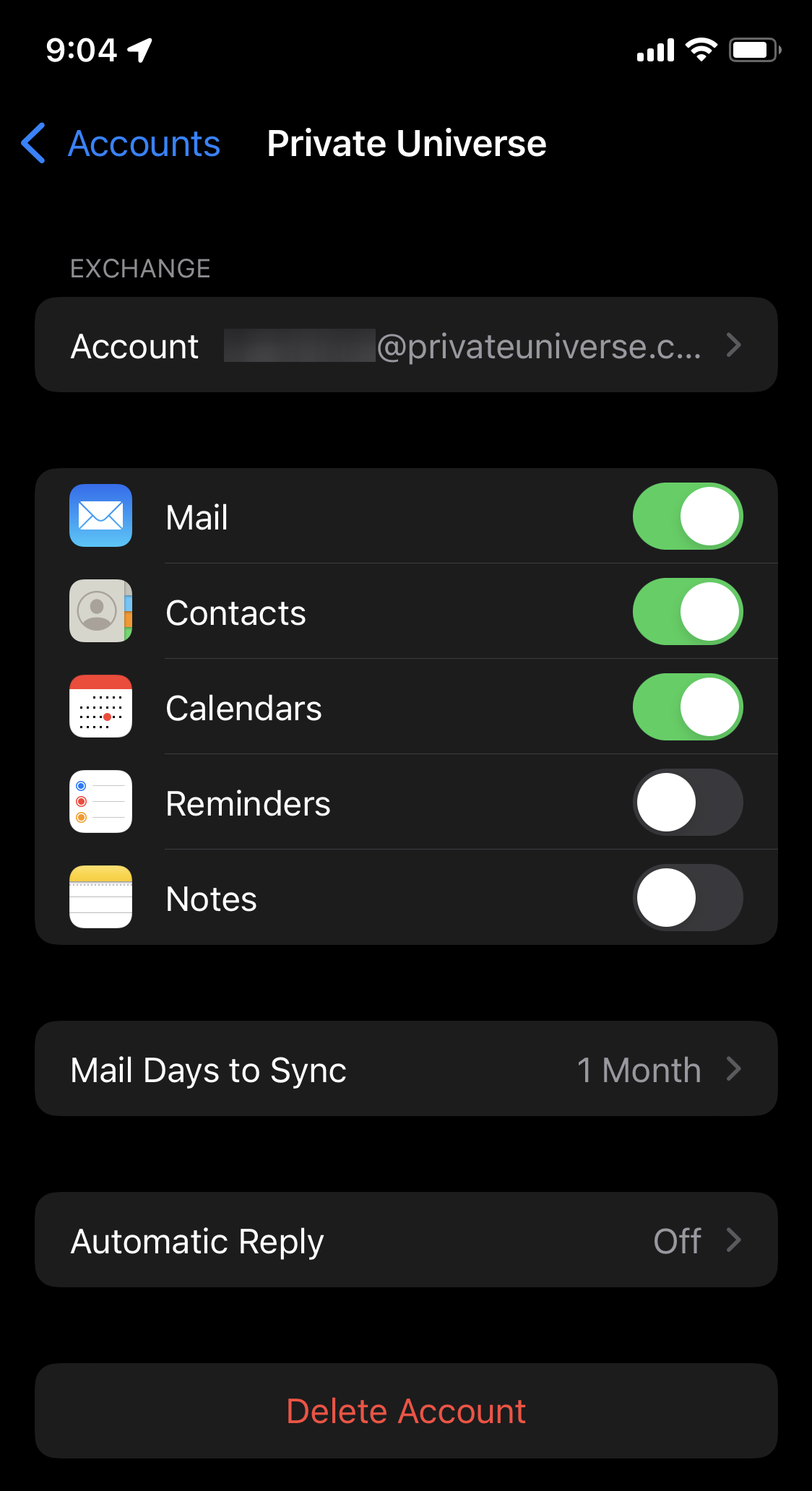 iOS Settings - Mail - Account