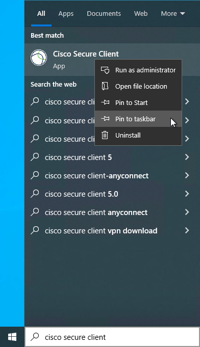 Spotlight Secure Client Pin to Taskbar