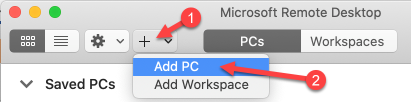 Remote Desktop Mac Add PC Button